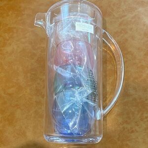 Rachel Zoe Clear Pitcher with Colorful Vibrant Cups